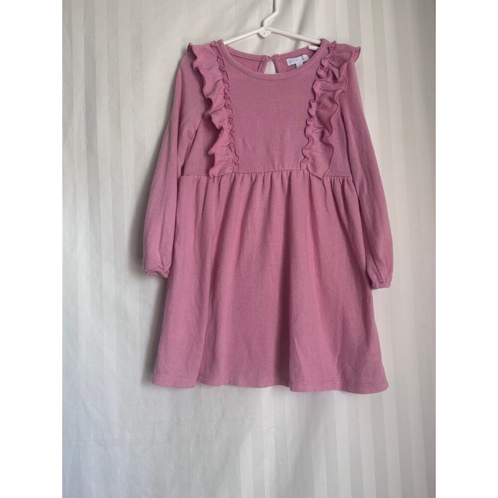 Btween Toddler Girls Pink Long Sleeve Ruffle Trim Empire Waist Dress 5 EUC